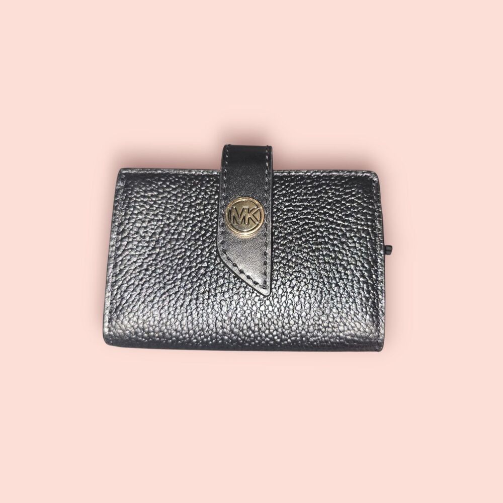 Michael Kors Jet Set Travel Card Case Wallet MK Signature Black Leather Compact